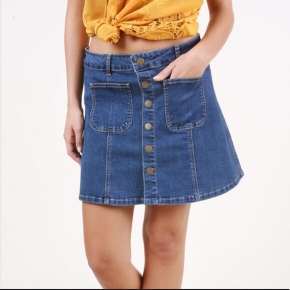 Altar’d State Front Snap Denim Skirt Size S - Picture 1 of 10